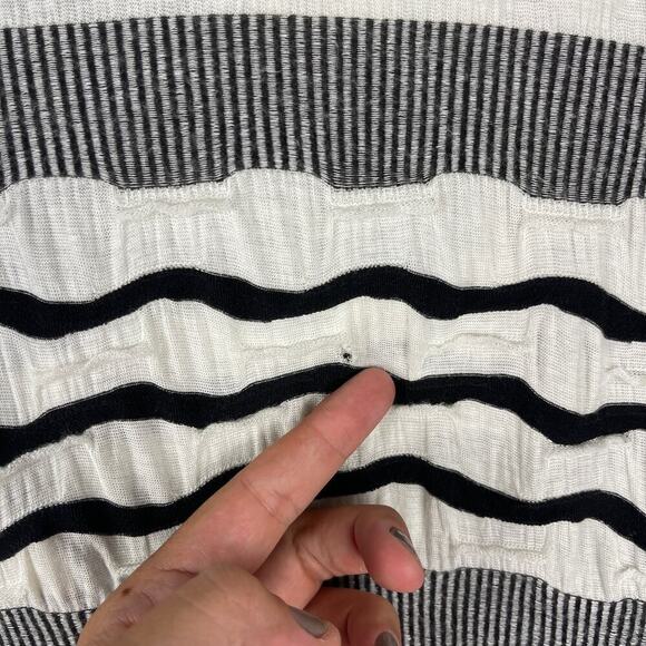 Ali Miles Black Ivory Textured Striped Knit 3/4 Sleeves Button Front Top 3X FLAW - Picture 8 of 11